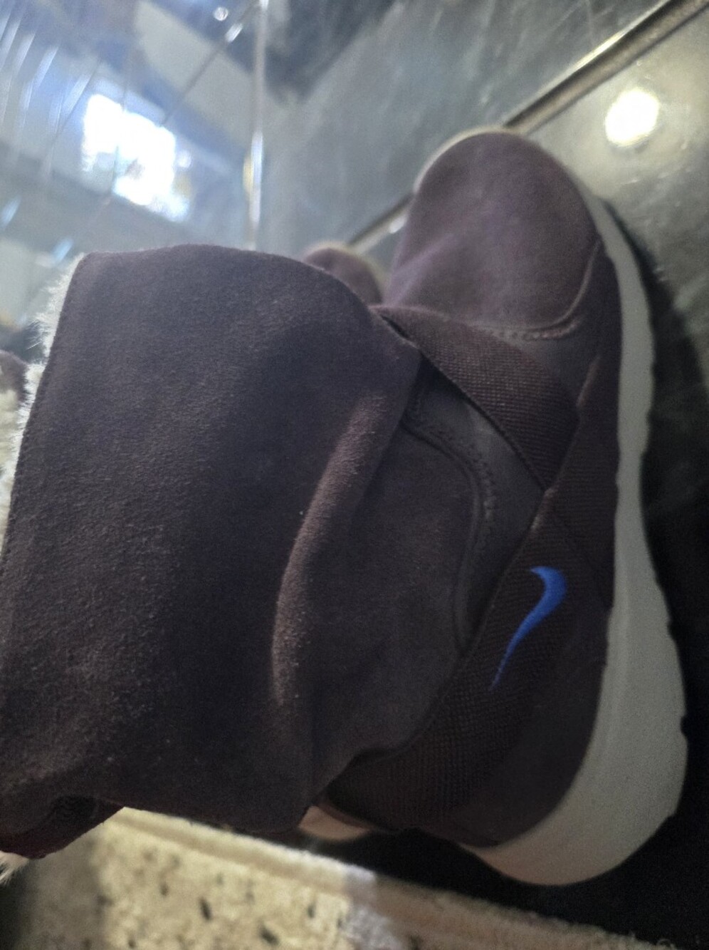Nike Port Wine Suede Slip-On Shoe with Blue Swoosh